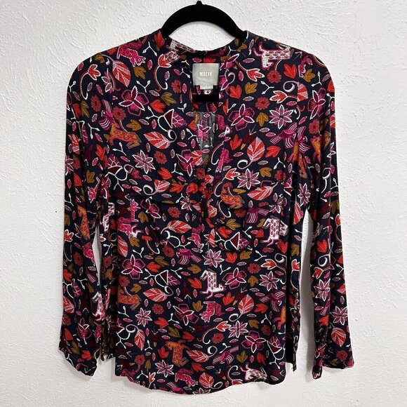 Anthropologie Maeve Primitive Animal Print Nature Artsy Novelty Blouse Size 2 - Picture 2 of 11
